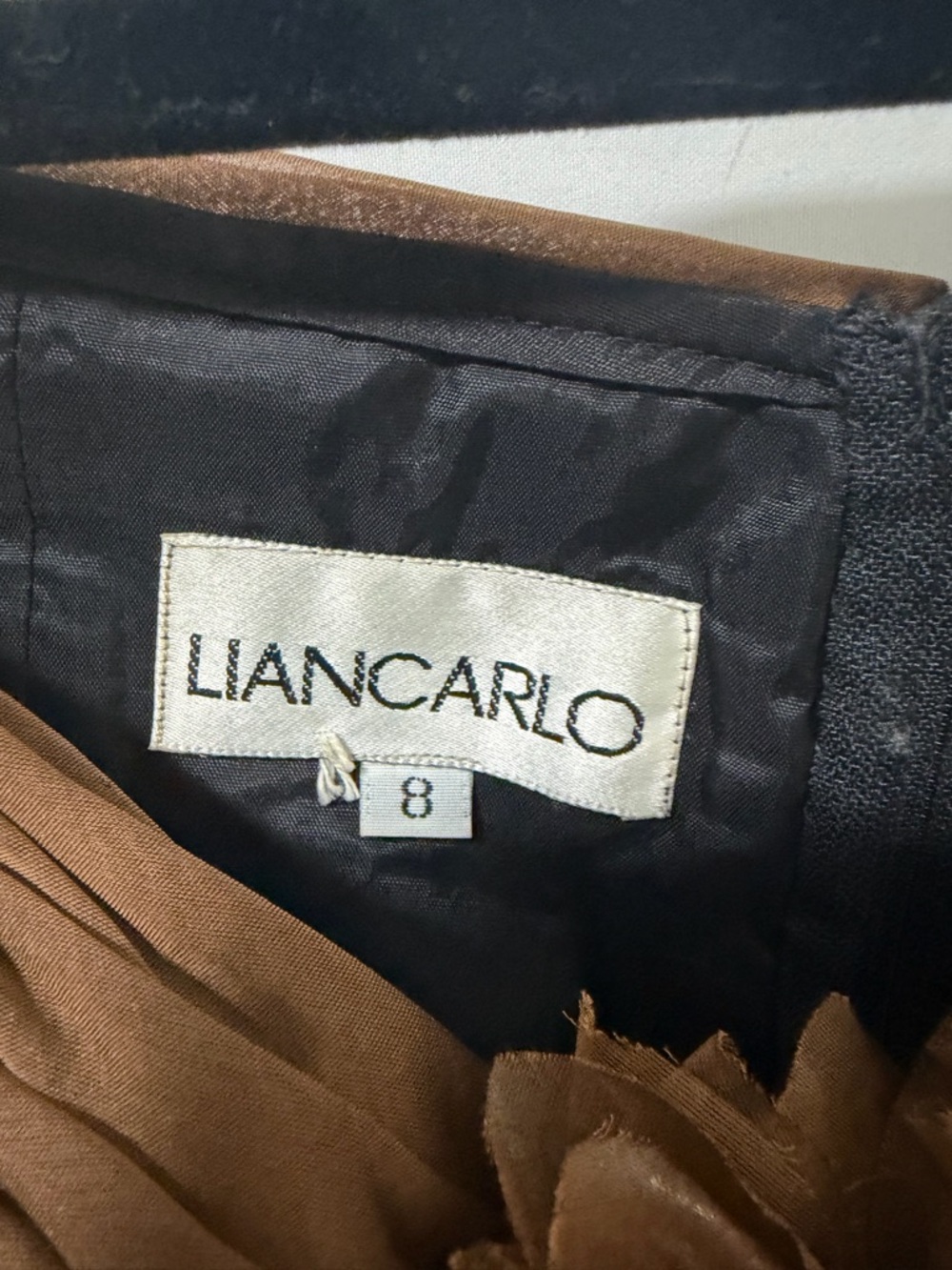 Liancarlo Brown Long-Sleeve Ruched Bodice Cocktail Dress - Picture 2 of 6
